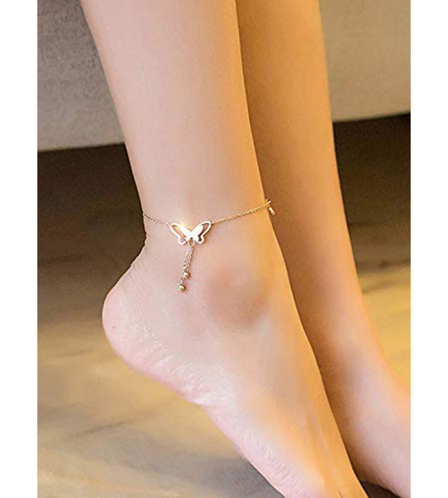 YouBella 18k Rose Gold Plated Butterfly Anklet for Women and Girls